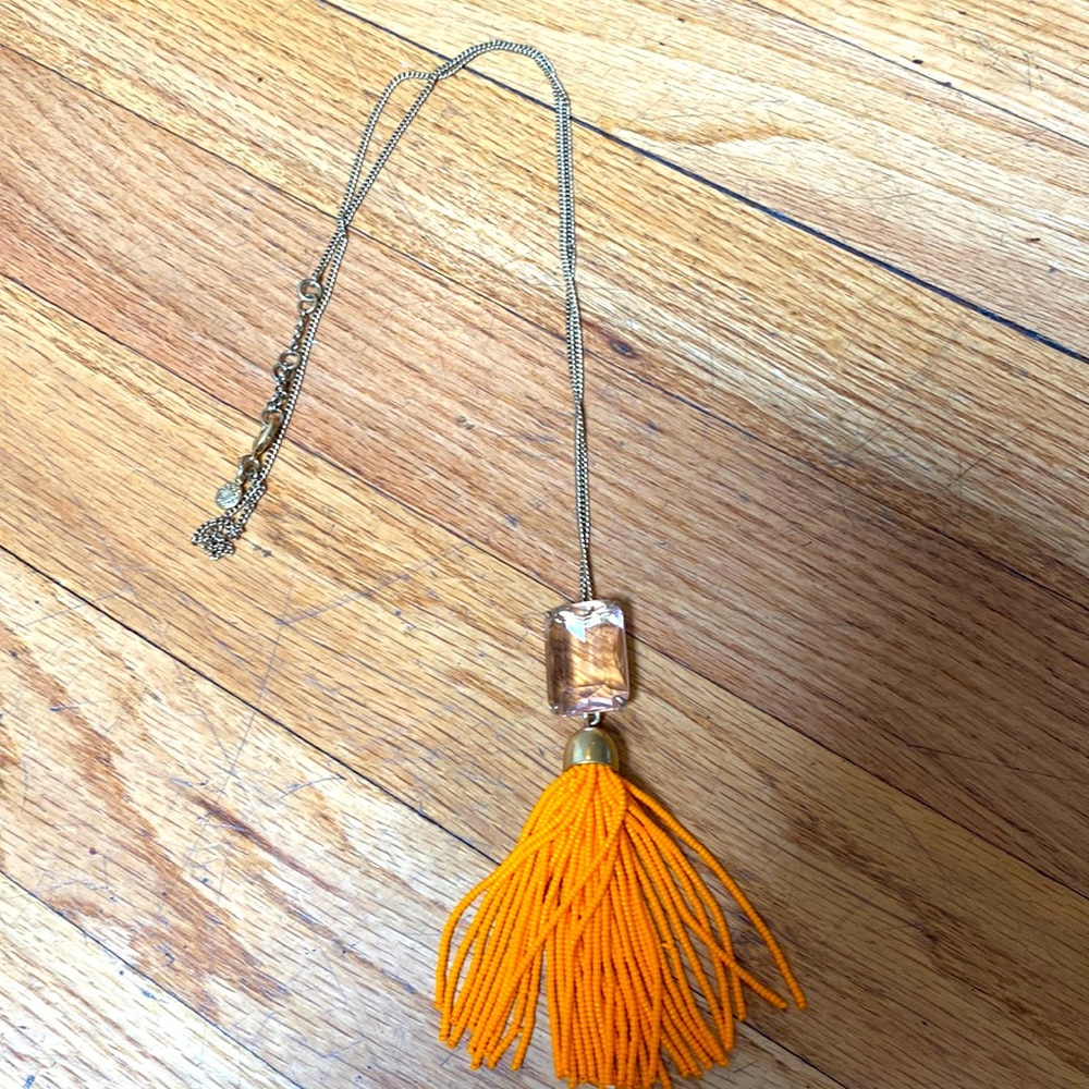 Jcrew orange bead and pale pink crystal gold chain necklace